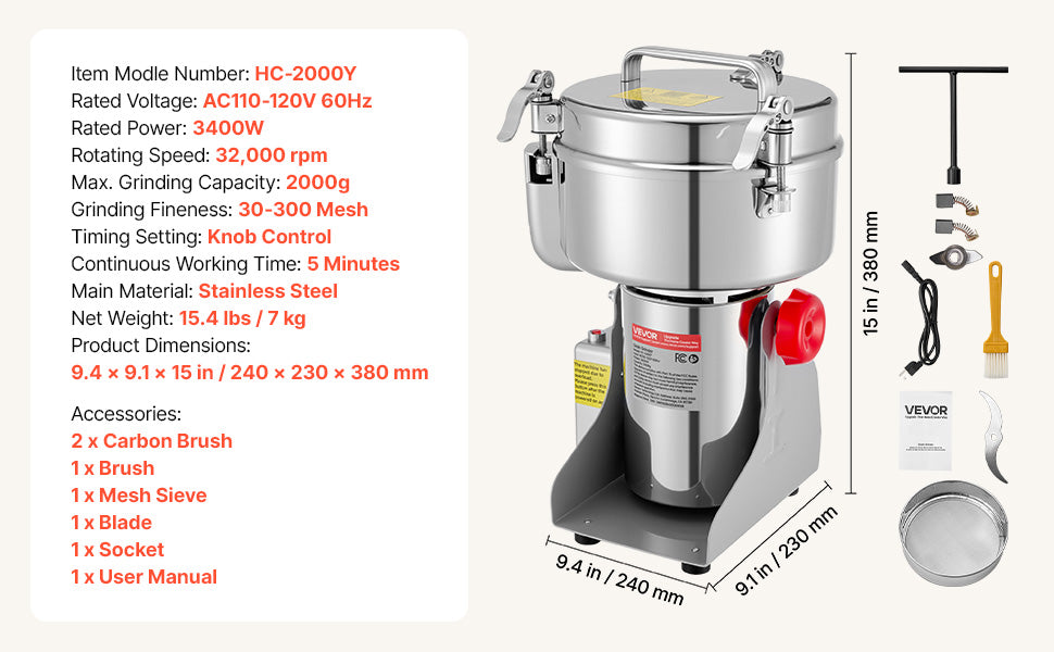 SucceBuy Electric Grain Mill Grinder High Speed 28000 32000 RPM