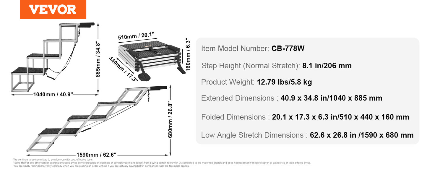 SucceBuy Folding Dog Car Steps Lightweight Aluminum 150 LB