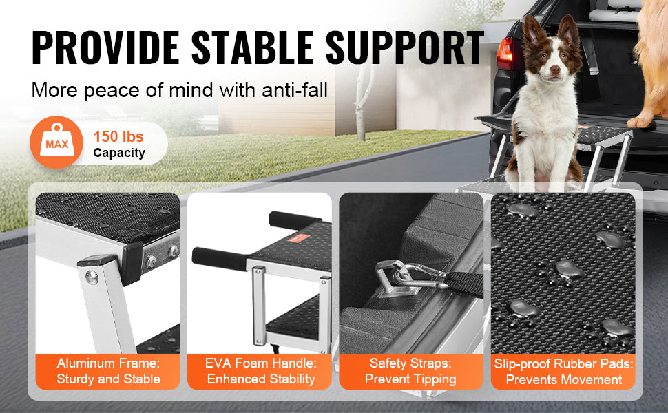 SucceBuy Dog Car Steps Folding Portable Pet Stair Aluminum 150Lbs