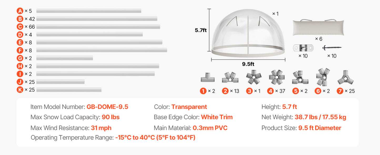 SucceBuy Garden Dome Tent Weatherproof Geodesic Dome Greenhouse with Window PVC Igloo Tents for Backyard Patios Camping Party