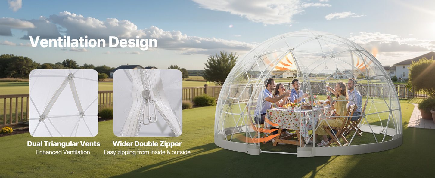 SucceBuy Garden Dome Tent Weatherproof Geodesic Dome Greenhouse with Window PVC Igloo Tents for Backyard Patios Camping Party