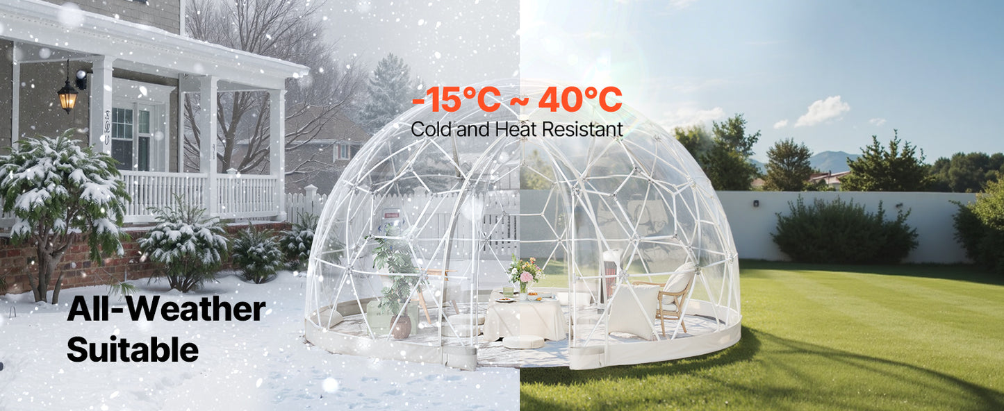 SucceBuy Garden Dome Tent Weatherproof Geodesic Dome Greenhouse with Window PVC Igloo Tents for Backyard Patios Camping Party