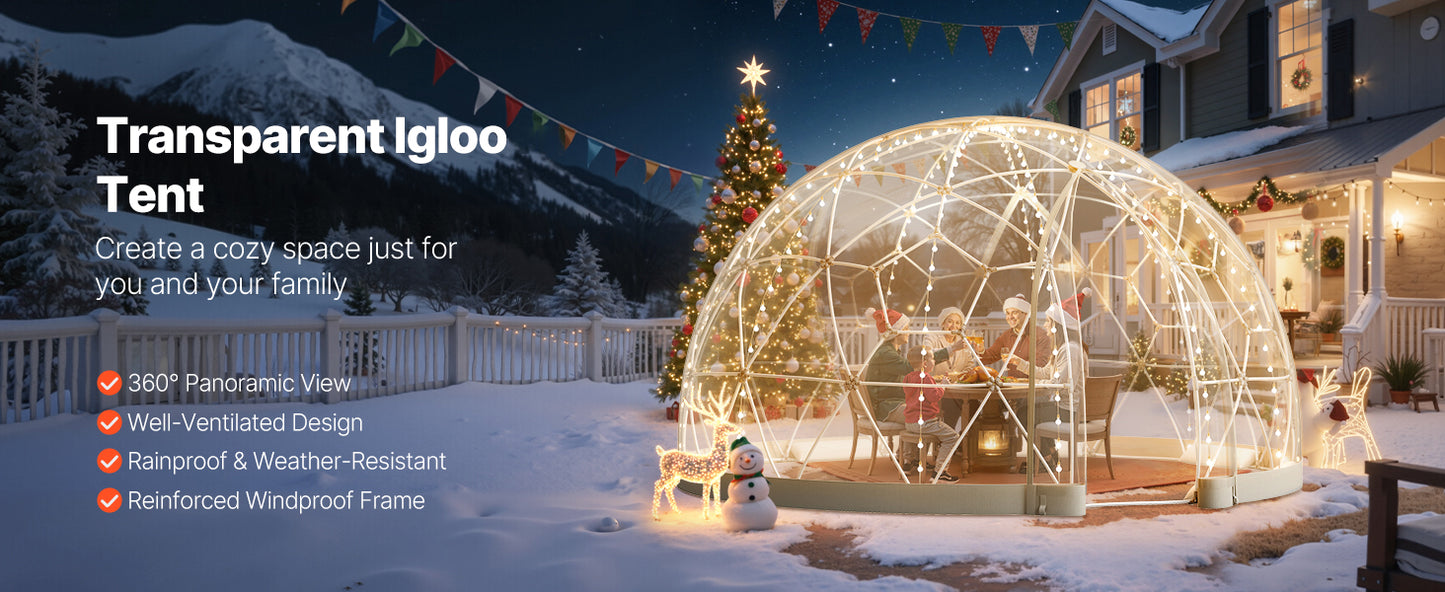 SucceBuy Garden Dome Tent Weatherproof Geodesic Dome Greenhouse with Window PVC Igloo Tents for Backyard Patios Camping Party
