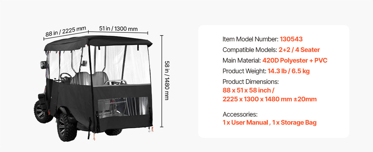 SucceBuy Golf Cart Cover Waterproof Full Enclosure Fits Four Seaters