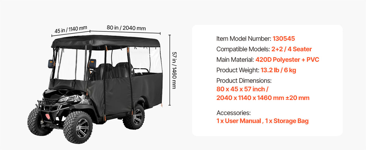 SucceBuy Golf Cart Cover Waterproof Full Enclosure Fits Four Seaters