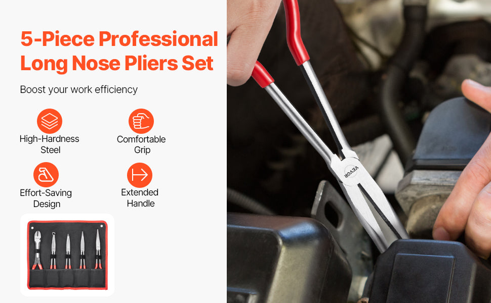 SucceBuy 5-Piece Needle Nose Pliers Set With Diagonal Cutting