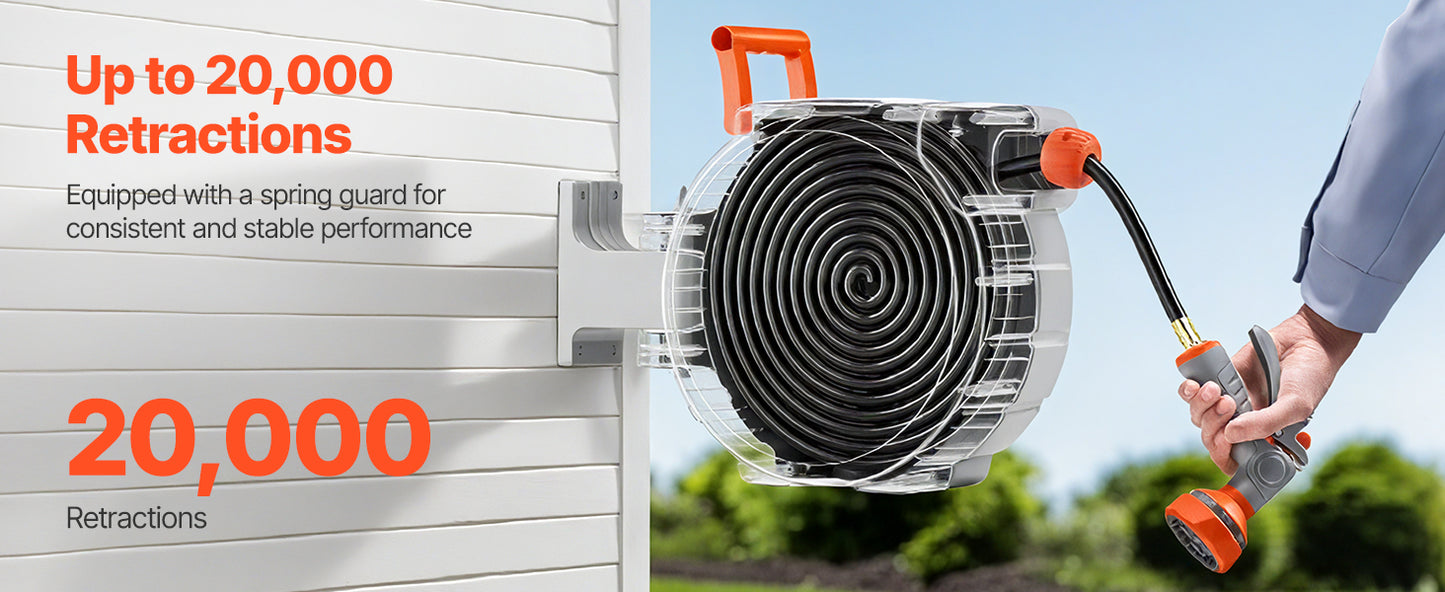 SucceBuy Retractable Garden Hose Reel With 9 Pattern Nozzle
