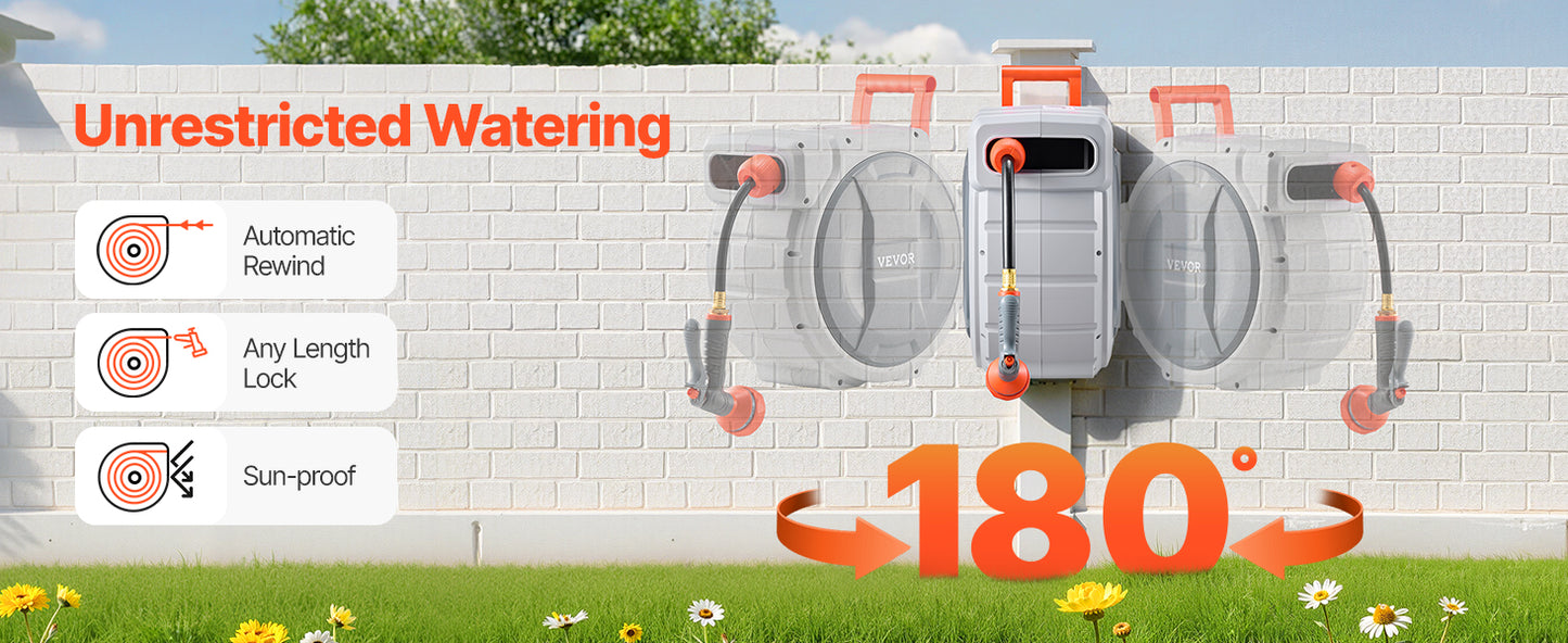SucceBuy Retractable Garden Hose Reel With 9 Pattern Nozzle